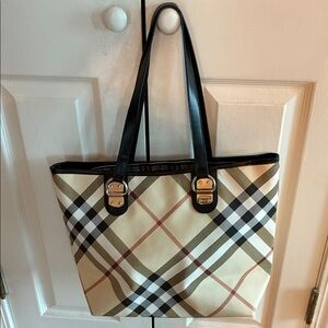 Burberry Beige and Black Checkered Tote